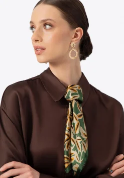 Apaszka jedwabna wzorzysta w kwiaty żółto - zielona>WITTCHEN Fashion