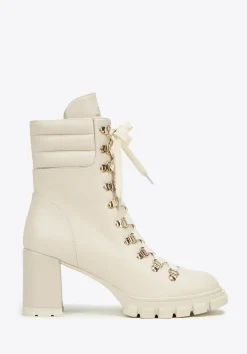 Botki ze skóry z pikowaną wstawką na słupku kremowe>WITTCHEN Clearance