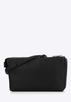 Crossbody z ekoskóry dwukomorowa czarno - srebrna><noscript><img data-lazyloaded=