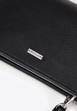 Crossbody z ekoskóry dwukomorowa czarno - srebrna><noscript><img data-lazyloaded=