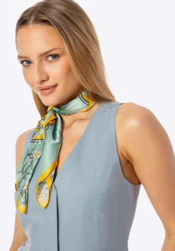 Damska apaszka z jedwabiu w motyw kwiatowy żółto - niebieska>WITTCHEN Fashion