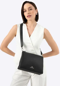 Damska crossbody trójkomorowa ze skóry czarna>WITTCHEN Clearance