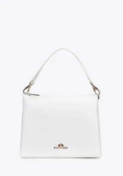 Damska crossbody trójkomorowa ze skóry groszkowej biała>WITTCHEN Clearance