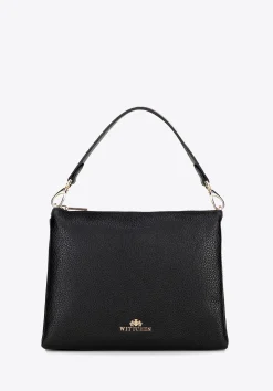 Damska crossbody trójkomorowa ze skóry groszkowej czarna>WITTCHEN Outlet