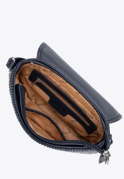 Damska crossbody w pionowe przeszycia z ekoskóry granatowa><noscript><img width=