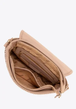 Damska crossbody w pionowe przeszycia z ekoskóry beżowa><noscript><img width=
