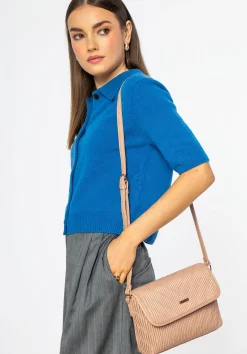 Damska crossbody w pionowe przeszycia z ekoskóry beżowa><noscript><img width=