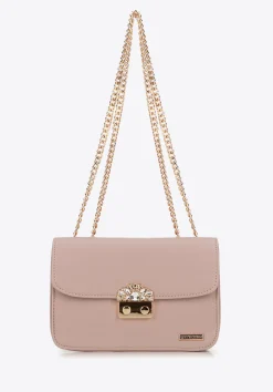 Damska crossbody z biżuteryjnym zapięciem różowa><noscript><img width=