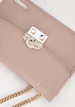 Damska crossbody z biżuteryjnym zapięciem różowa><noscript><img width=