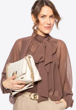 Damska crossbody z ekoskóry dwukomorowa mała kremowa>WITTCHEN Sale
