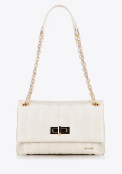 Damska crossbody z ekoskóry dwukomorowa mała kremowa><noscript><img width=
