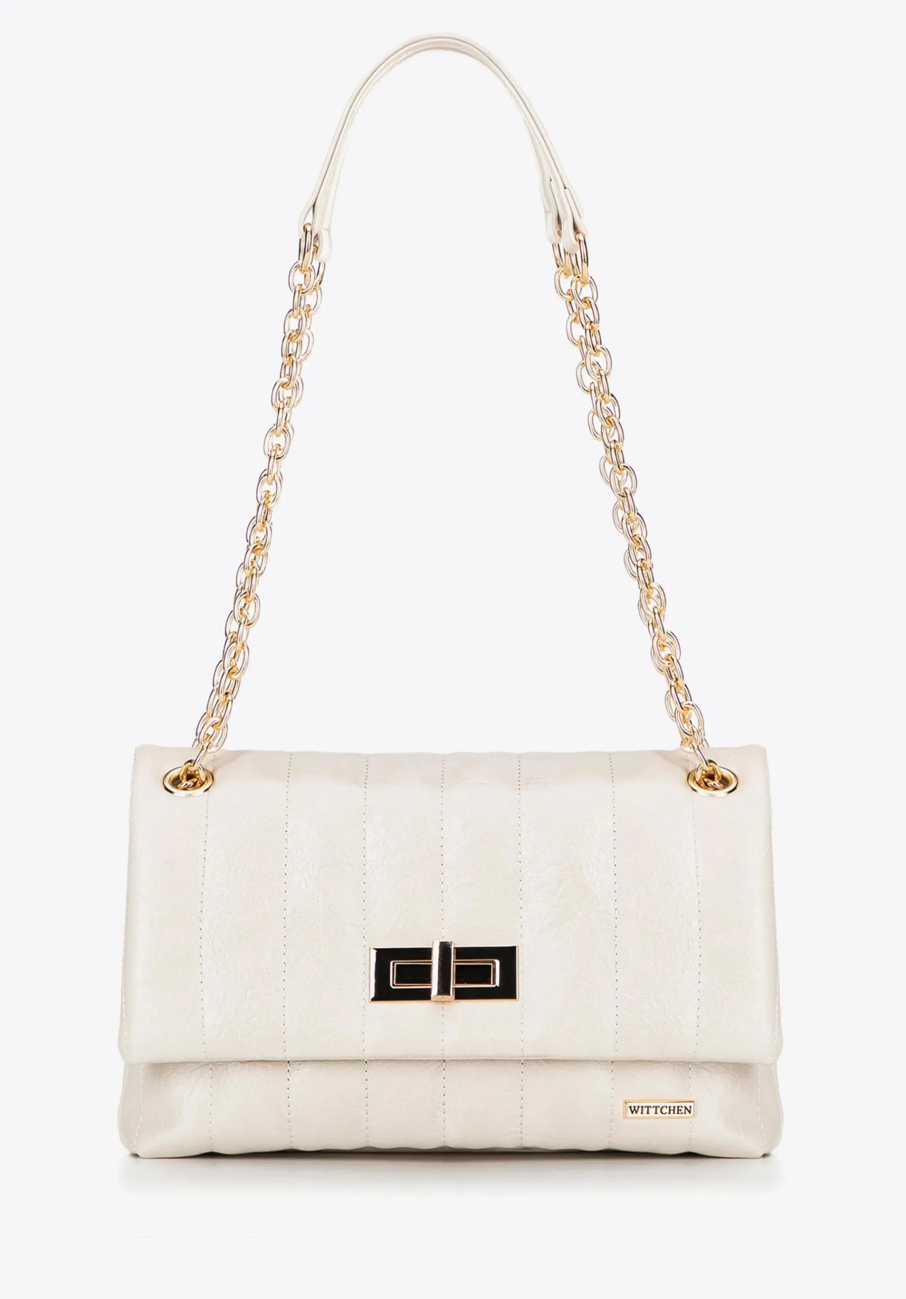 Damska crossbody z ekoskóry dwukomorowa mała kremowa>WITTCHEN Sale