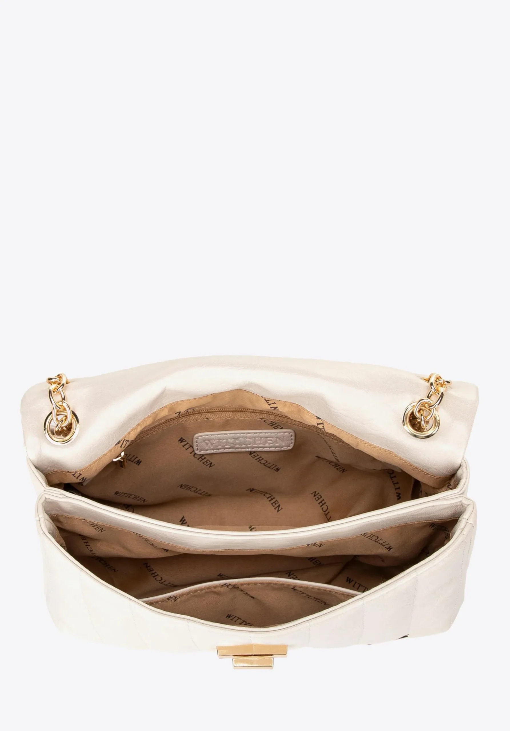 Damska crossbody z ekoskóry dwukomorowa mała kremowa>WITTCHEN Sale