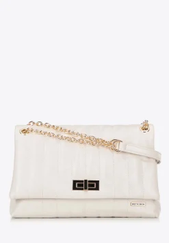 Damska crossbody z ekoskóry dwukomorowa duża kremowa>WITTCHEN Best