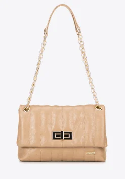 Damska crossbody z ekoskóry dwukomorowa mała beżowa><noscript><img width=
