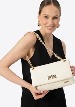 Damska crossbody z plecionki na łańcuszku złamana biel>WITTCHEN Outlet