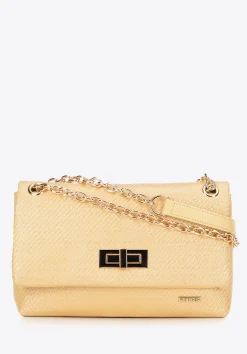 Damska crossbody z plecionki na łańcuszku żółta>WITTCHEN Fashion