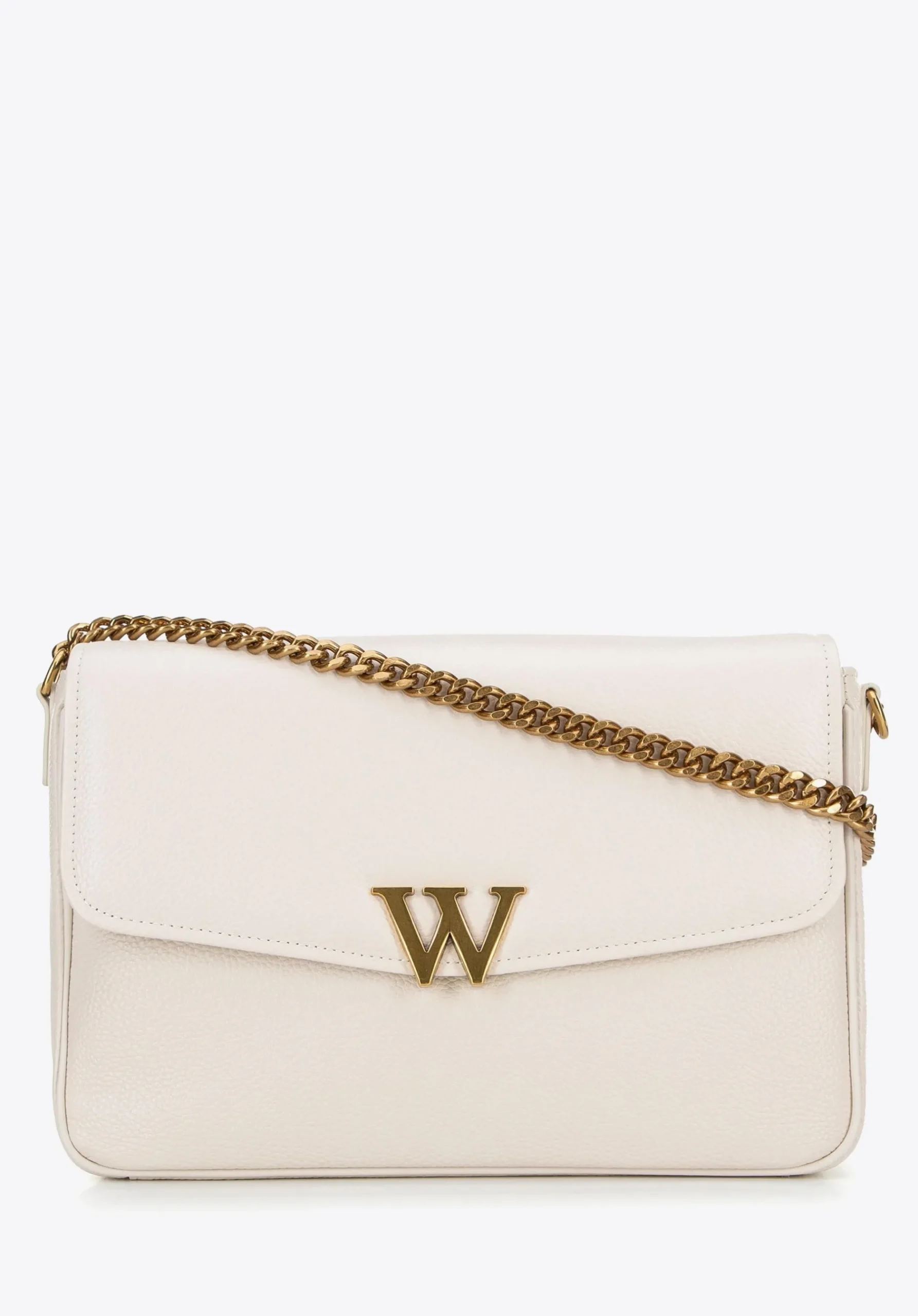 Damska crossbody ze skóry z dekoracyjnym zapięciem kremowa>WITTCHEN Sale