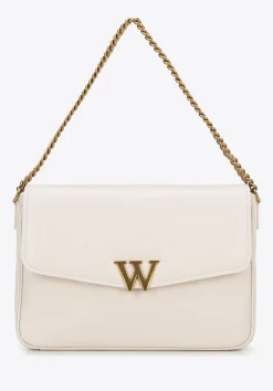 Damska crossbody ze skóry z dekoracyjnym zapięciem kremowa><noscript><img width=