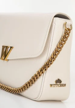 Damska crossbody ze skóry z dekoracyjnym zapięciem kremowa><noscript><img width=