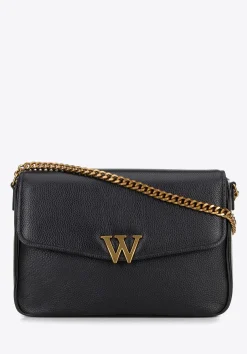 Damska crossbody ze skóry z dekoracyjnym zapięciem czarna>WITTCHEN Hot