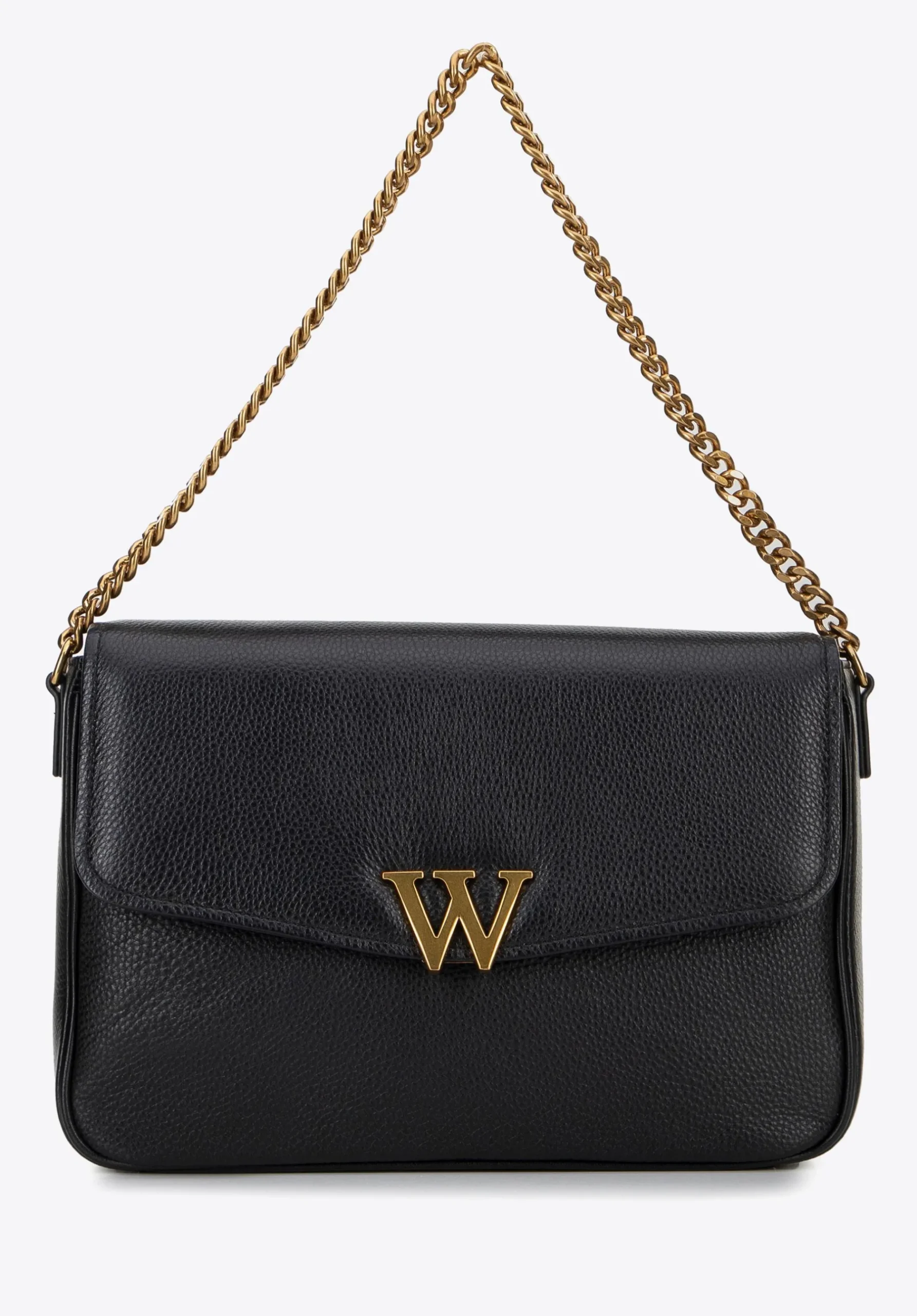 Damska crossbody ze skóry z dekoracyjnym zapięciem czarna>WITTCHEN Hot