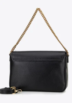 Damska crossbody ze skóry z dekoracyjnym zapięciem czarna><noscript><img width=