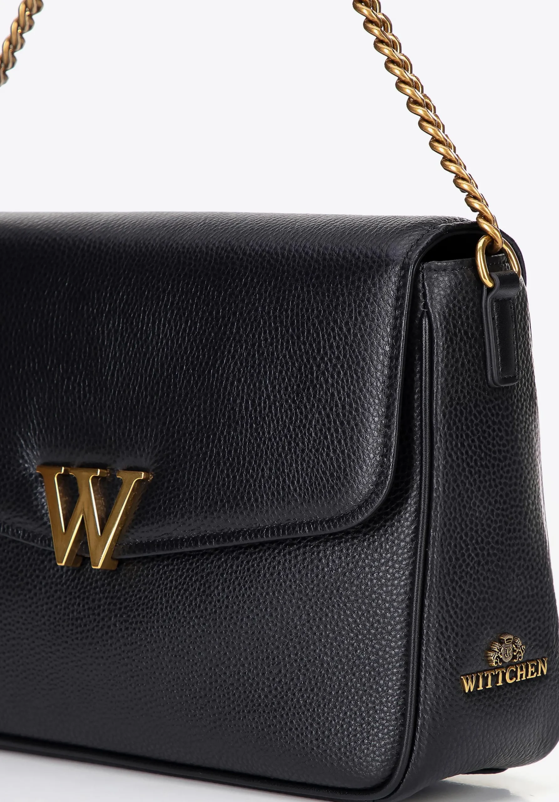 Damska crossbody ze skóry z dekoracyjnym zapięciem czarna>WITTCHEN Hot