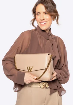 Damska crossbody ze skóry z dekoracyjnym zapięciem beżowa>WITTCHEN Hot