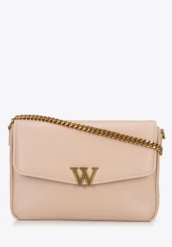 Damska crossbody ze skóry z dekoracyjnym zapięciem beżowa>WITTCHEN Hot