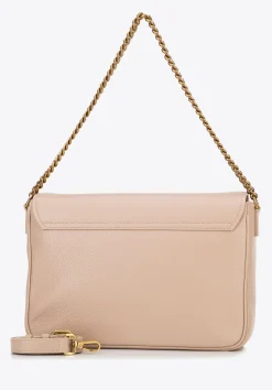 Damska crossbody ze skóry z dekoracyjnym zapięciem beżowa><noscript><img width=