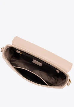 Damska crossbody ze skóry z dekoracyjnym zapięciem beżowa><noscript><img width=