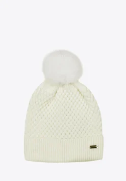 Damska czapka o splocie bąbelkowym z pomponem kremowa>WITTCHEN Fashion