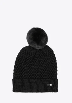 Damska czapka o splocie bąbelkowym z pomponem czarna>WITTCHEN Fashion