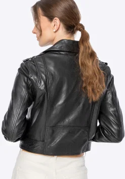 Damska kurtka biker ze skóry czarna><noscript><img width=