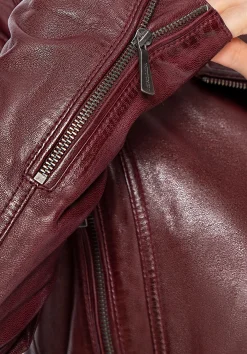 Damska kurtka biker ze skóry bordowa><noscript><img width=
