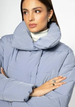 Damska kurtka oversize pikowana niebieska><noscript><img width=