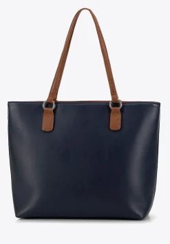 Damska shopperka w drobny monogram granatowo - brązowa><noscript><img data-lazyloaded=