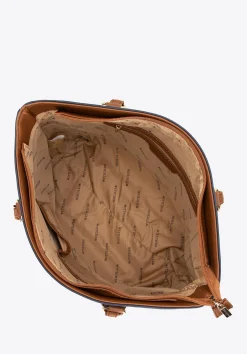 Damska shopperka w drobny monogram granatowo - brązowa><noscript><img data-lazyloaded=