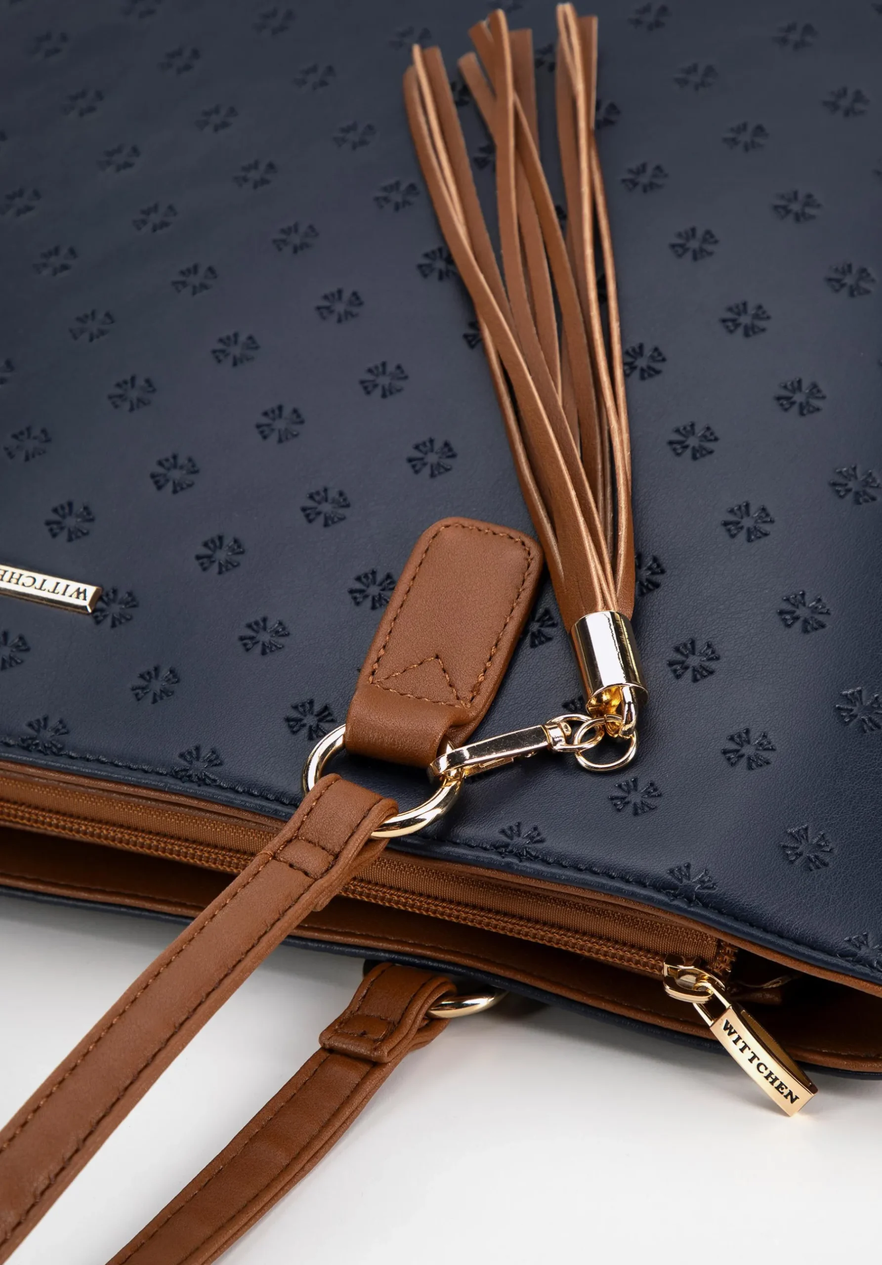 Damska shopperka w drobny monogram granatowo - brązowa>WITTCHEN Outlet