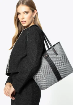 Damska shopperka w kratkę z ekoskóry czarno-biała>WITTCHEN Fashion