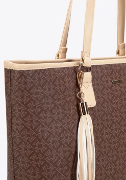 Damska shopperka z chwostem i monogramem brązowa><noscript><img width=