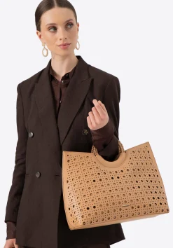 Damska shopperka z ekoskóry w geometryczne wycięcia beżowa>WITTCHEN Outlet