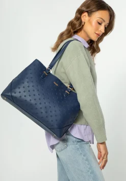 Damska shopperka z kieszenią na laptopa granatowa><noscript><img width=