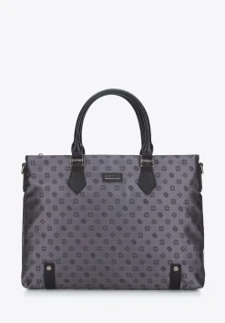 Damska torba na laptopa 12” z żakardu z opaskami ze skóry szara>WITTCHEN Best