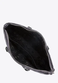 Damska torba na laptopa 12” z żakardu z opaskami ze skóry szara><noscript><img data-lazyloaded=