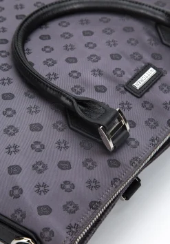 Damska torba na laptopa 12” z żakardu z opaskami ze skóry szara><noscript><img data-lazyloaded=