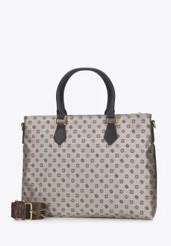 Damska torba na laptopa 12” z żakardu z opaskami ze skóry beżowa>WITTCHEN Online