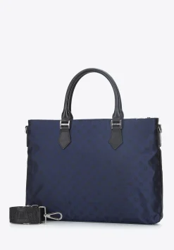 Damska torba na laptopa 12” z żakardu z opaskami ze skóry granatowa>WITTCHEN Discount