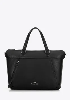 Damska torba na laptopa 15" ze skóry z chwostem czarna>WITTCHEN Fashion